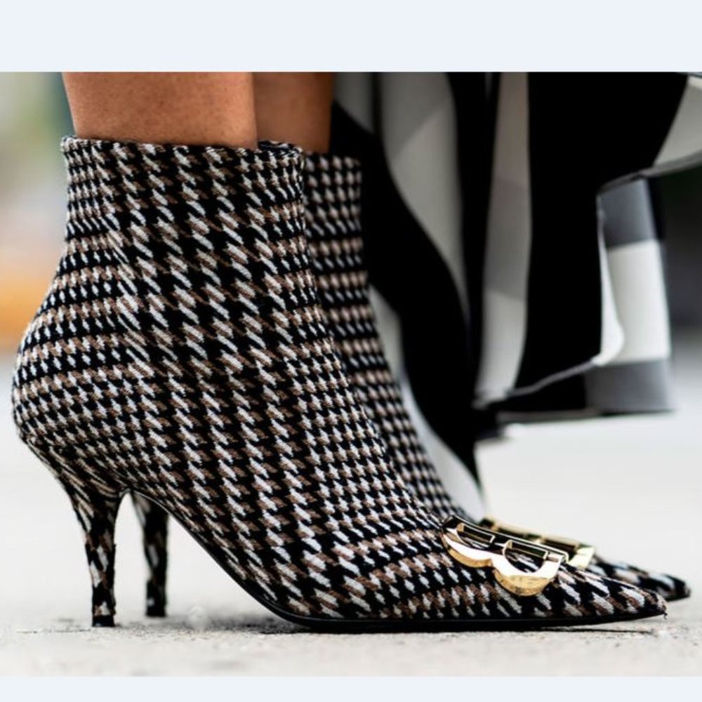 NIB💯Balenciaga🔥BB Knife Houndstooth Logo Boots - Picture 2 of 12